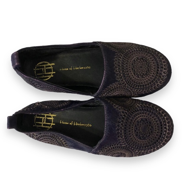 HOUSE OF HARLOW 1960 Purple Calf Hair Mandala Flats - Picture 8 of 9